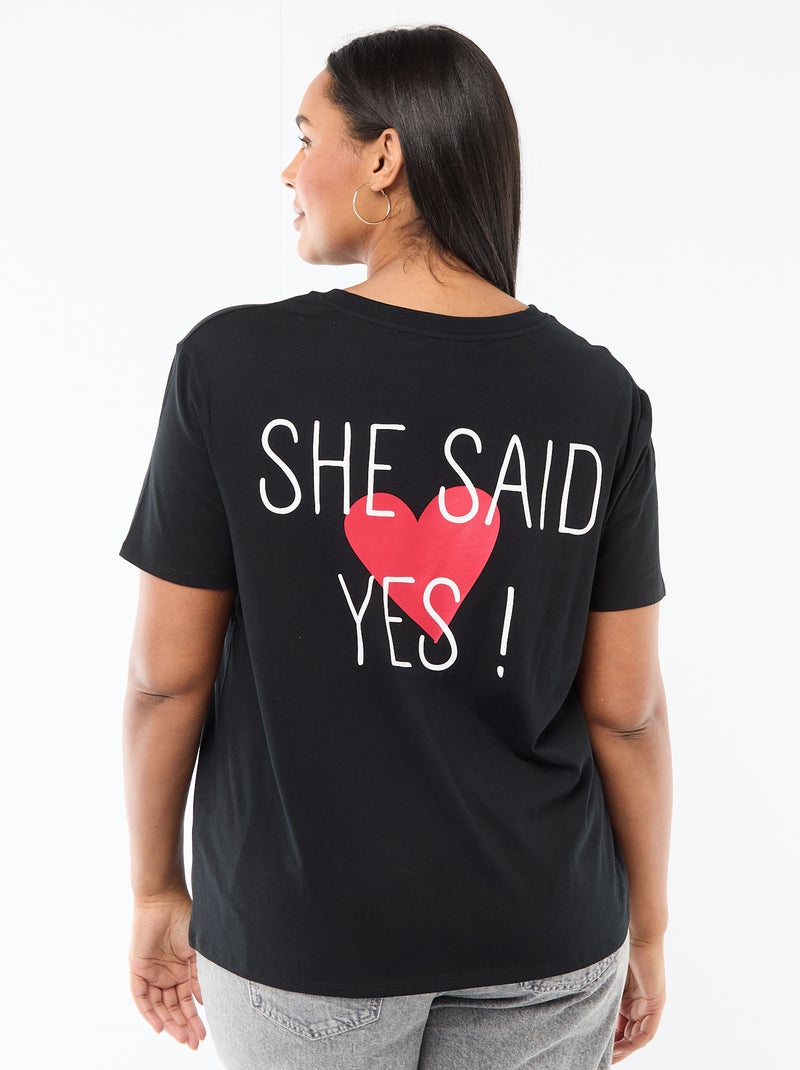 T-shirt en jersey manches courtes 'OUI' NOIR - Kiabi