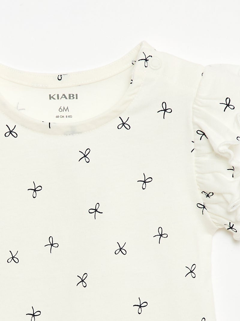 T-shirt en jersey manches courtes volantées Blanc - Kiabi