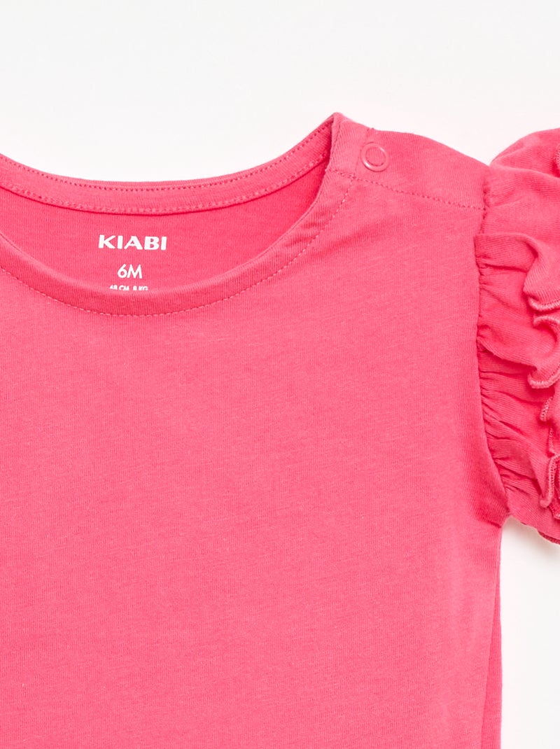 T-shirt en jersey manches courtes volantées Rose - Kiabi