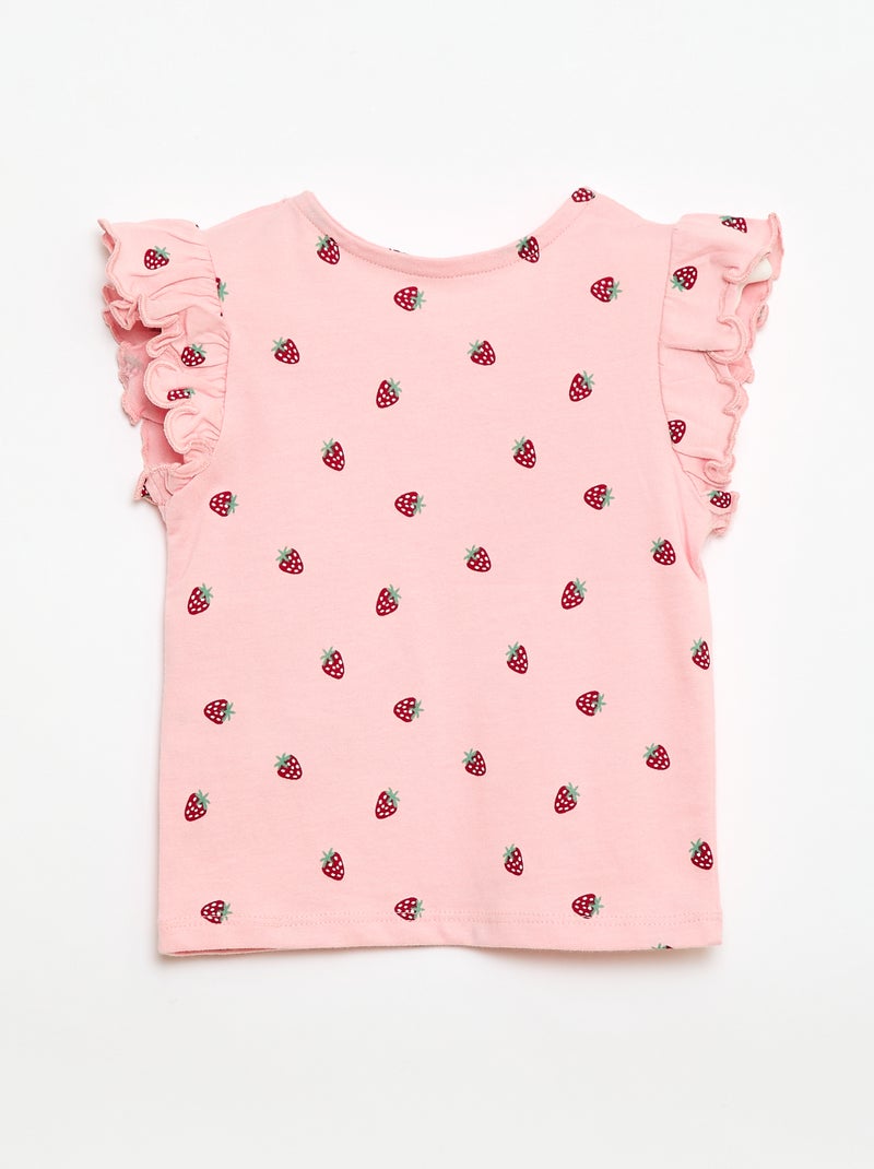T-shirt en jersey manches courtes volantées Rose - Kiabi