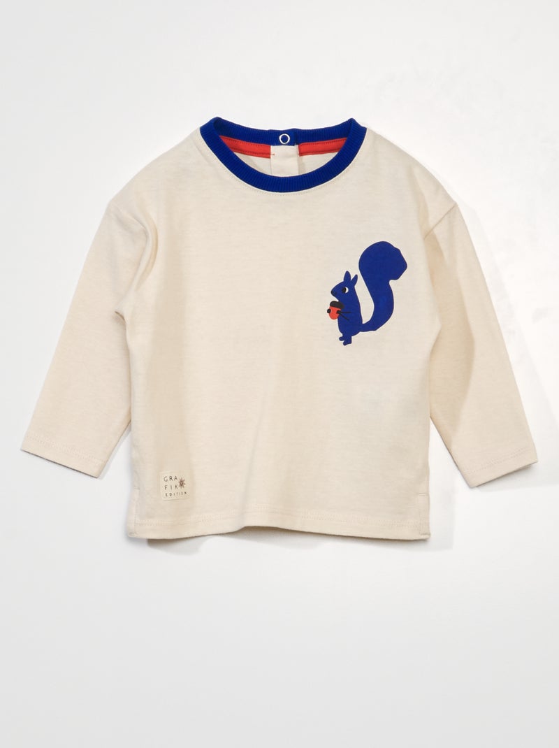 T-shirt en jersey manches longues Beige - Kiabi