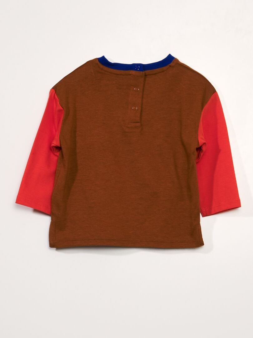 T-shirt en jersey manches longues Marron/rouge - Kiabi