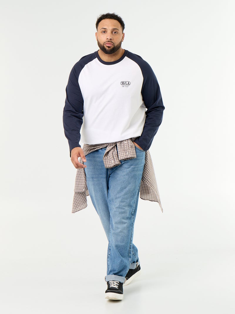 T-shirt en jersey manches longues raglan Bleu - Kiabi