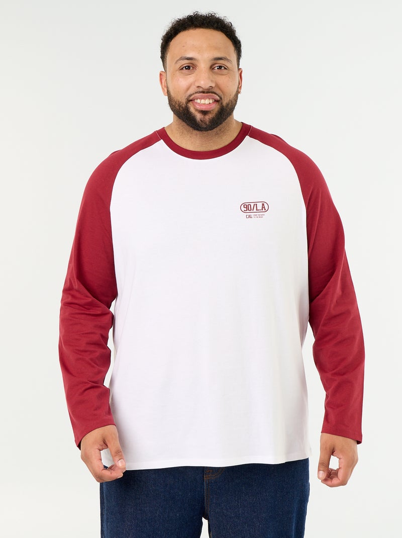T-shirt en jersey manches longues raglan Rouge - Kiabi