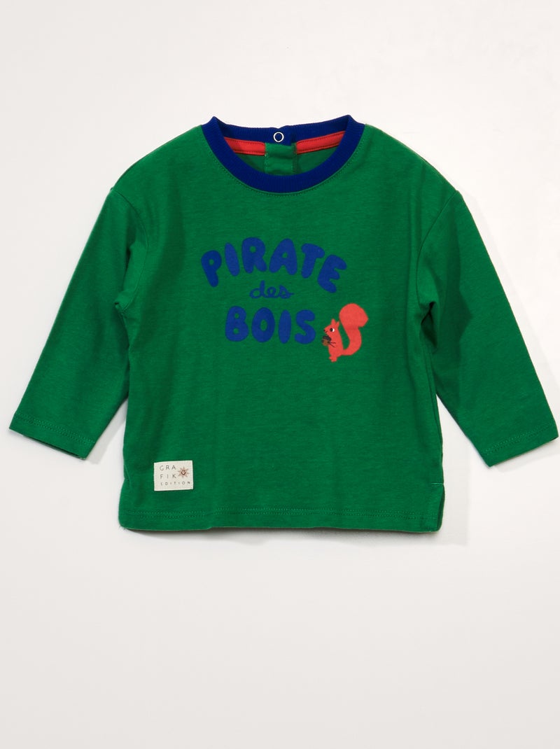 T-shirt en jersey manches longues Vert - Kiabi
