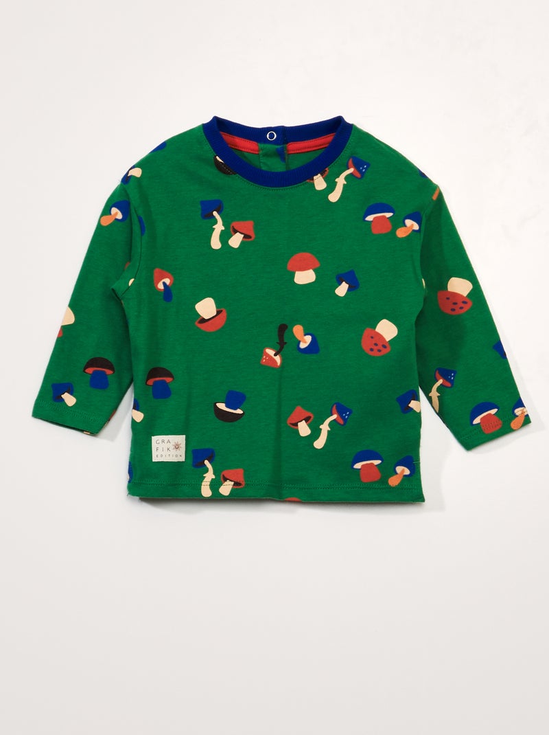 T-shirt en jersey manches longues Vert champignon - Kiabi