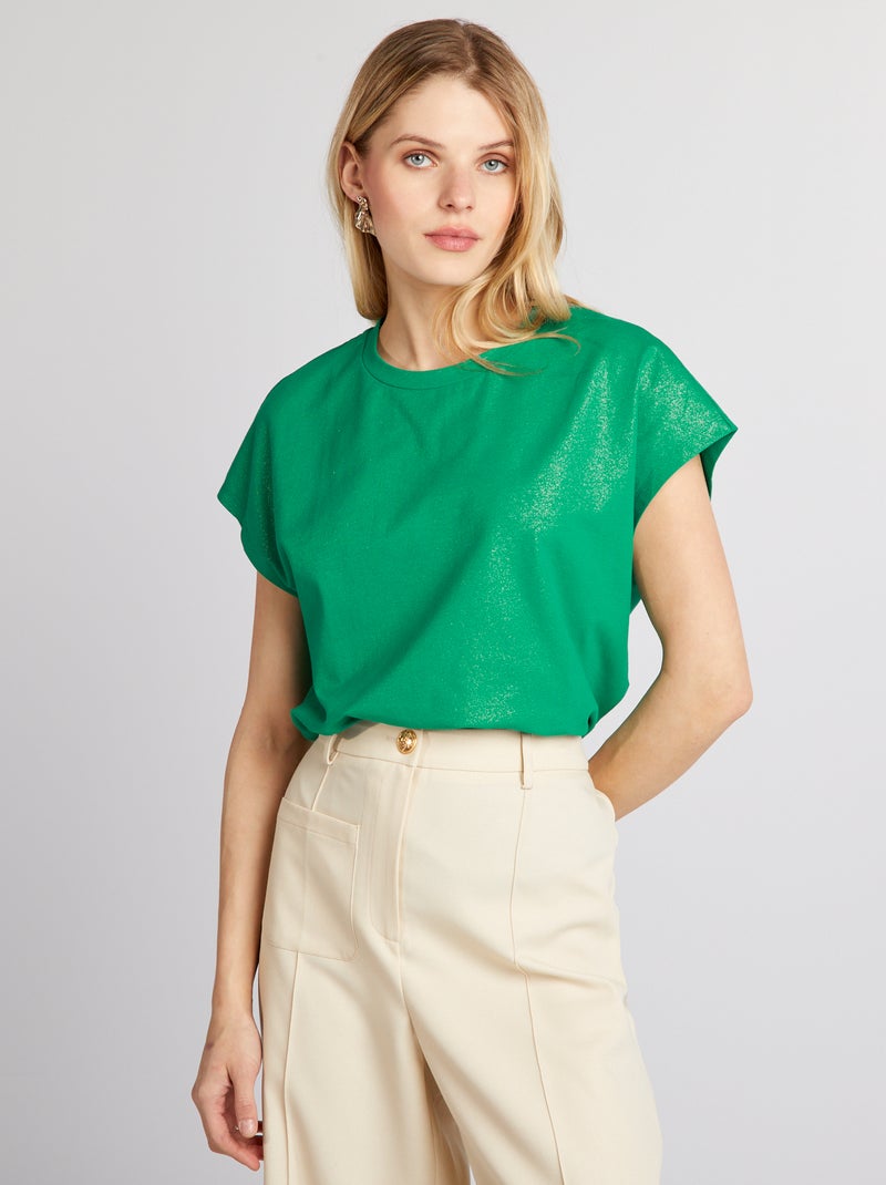 T-shirt en jersey pailleté Vert - Kiabi