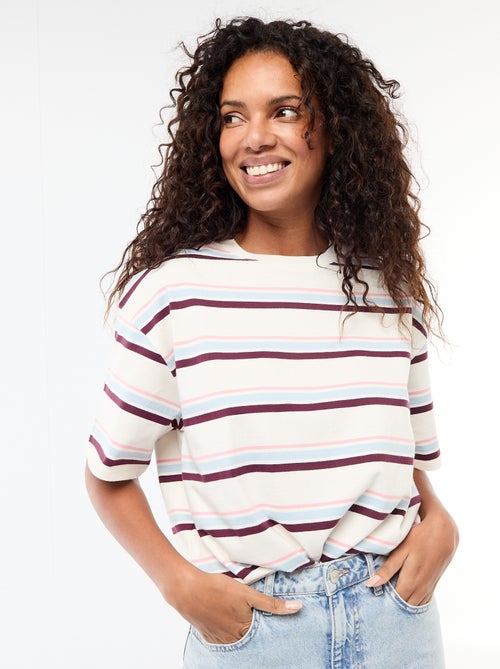 T-shirt en jersey rayé à manches courtes - Kiabi