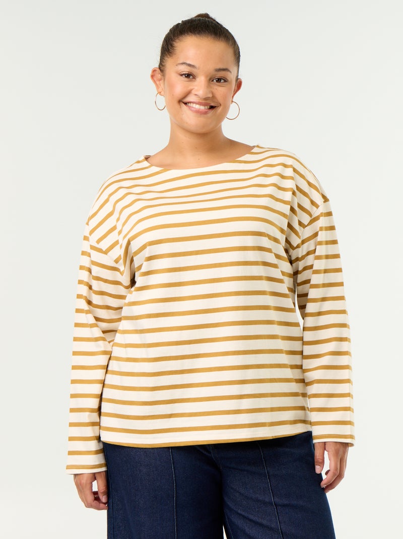 T-shirt en jersey rayé à manches longues Jaune - Kiabi