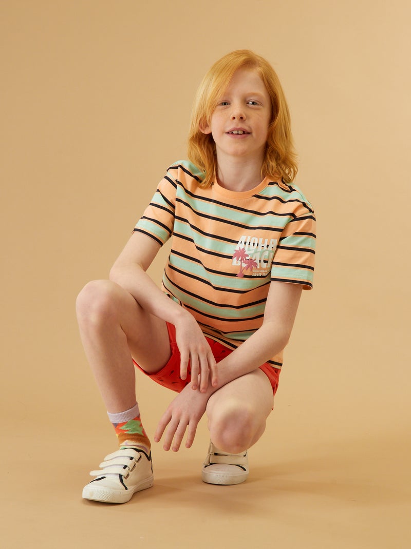 T-shirt en jersey rayé Orange - Kiabi