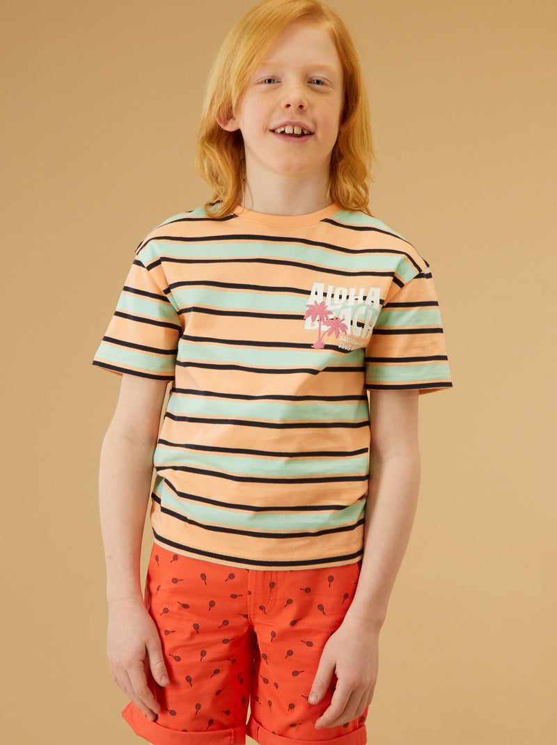 T-shirt en jersey rayé - Orange - 3.50€ - Kiabi