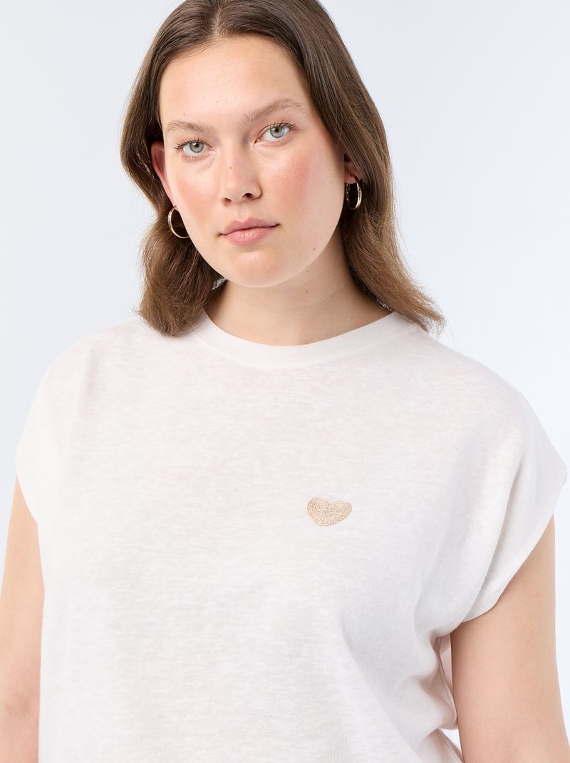 T-shirt en jersey sans manches avec petite broderie poitrine Beige - Kiabi