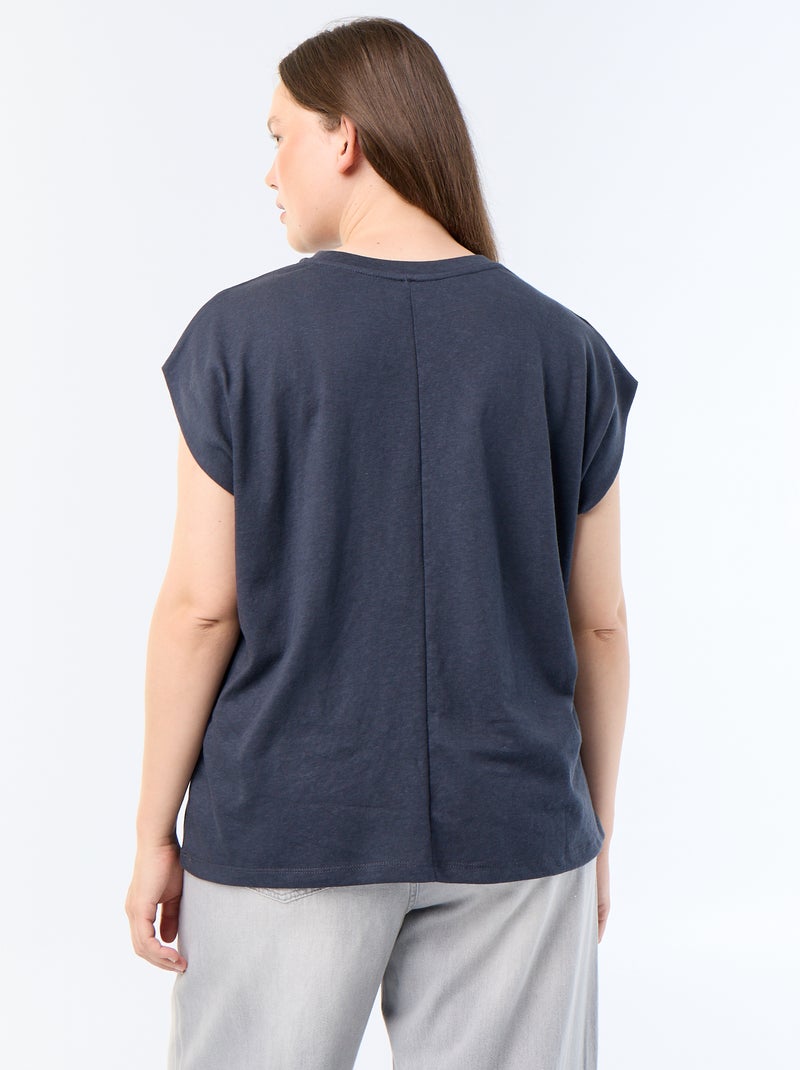 T-shirt en jersey sans manches avec petite broderie poitrine Bleu - Kiabi