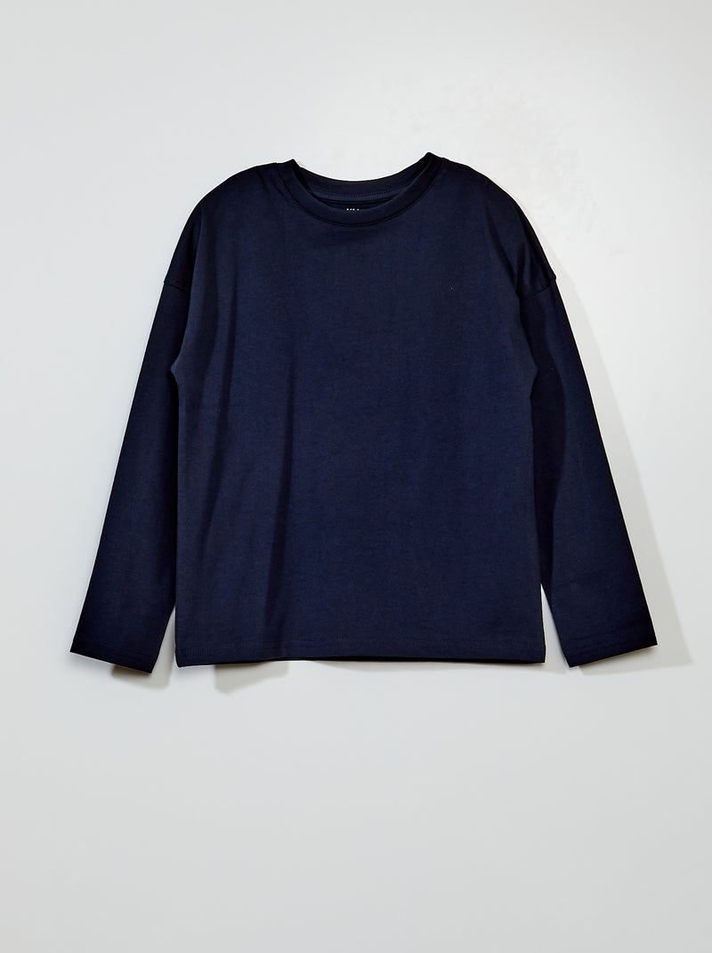 T-shirt en jersey uni à manches longues bleu marine - Kiabi