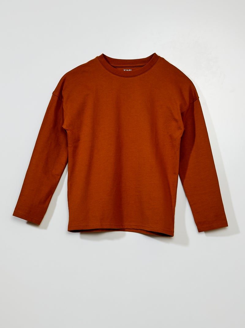T-shirt en jersey uni à manches longues Ocre - Kiabi