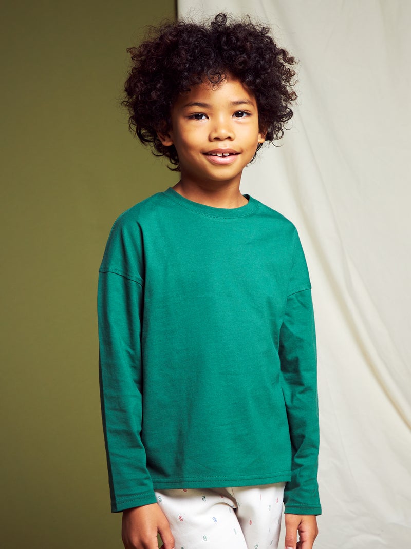 T-shirt en jersey uni à manches longues Vert - Kiabi