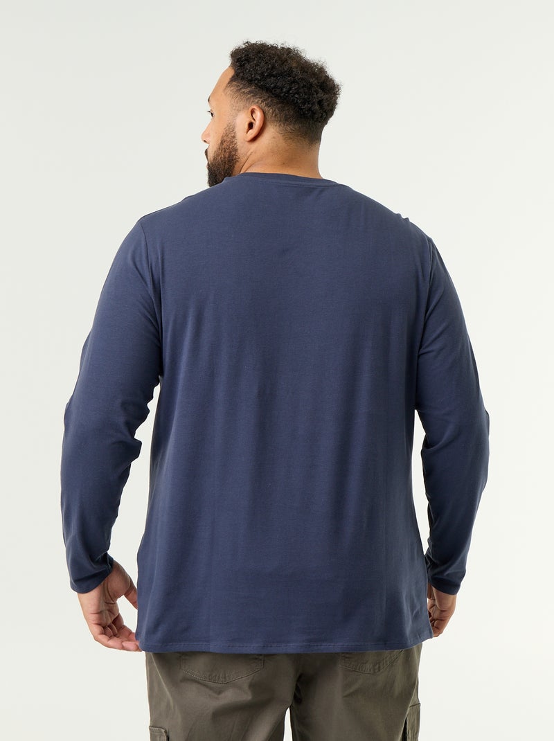 T-shirt en jersey uni manches longues Bleu - Kiabi