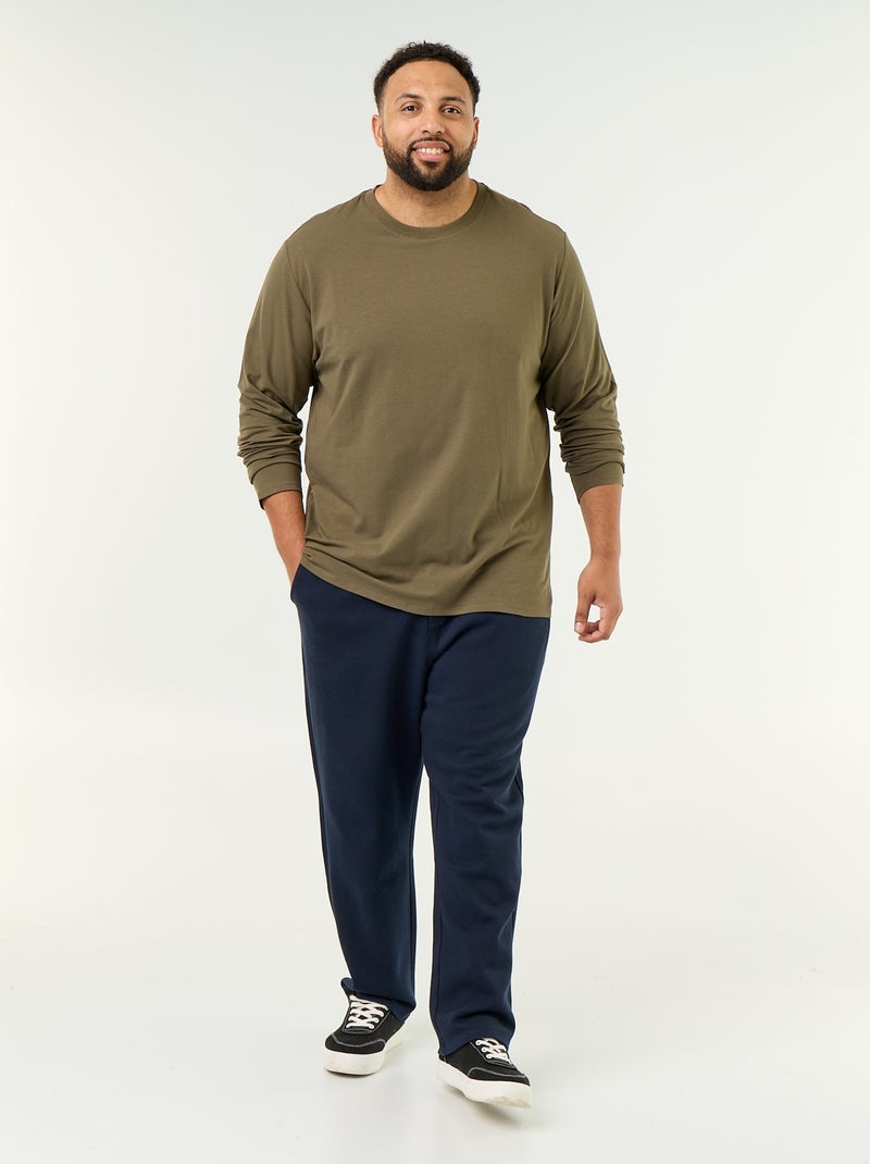 T-shirt en jersey uni manches longues Kaki - Kiabi
