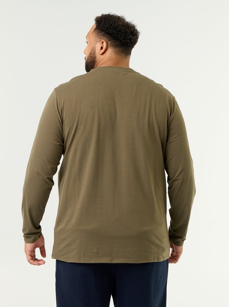 T-shirt en jersey uni manches longues Kaki - Kiabi