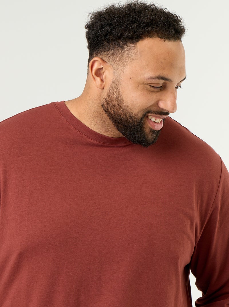 T-shirt en jersey uni manches longues Marron - Kiabi