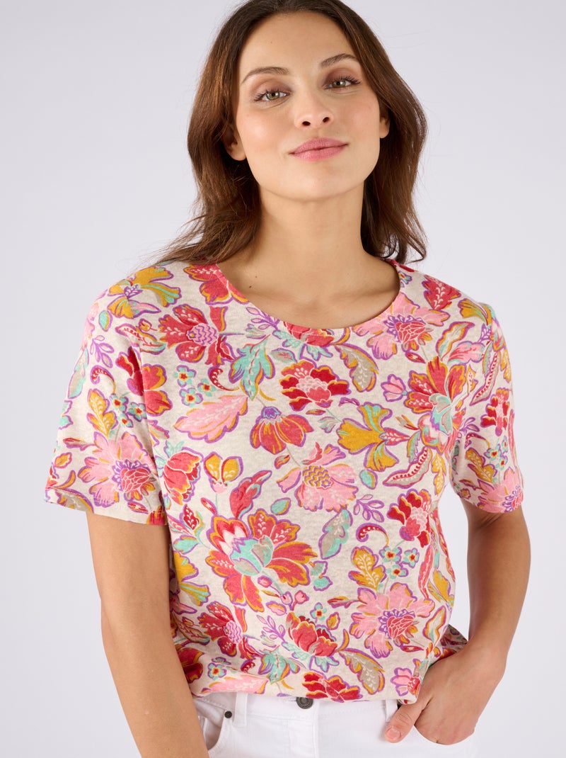T-shirt en lin mélangé - Damart Blanc Ecru - Kiabi