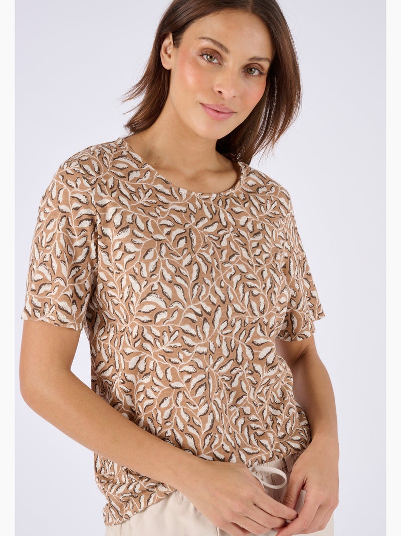 T-shirt en lin mélangé - Damart Marron - Kiabi
