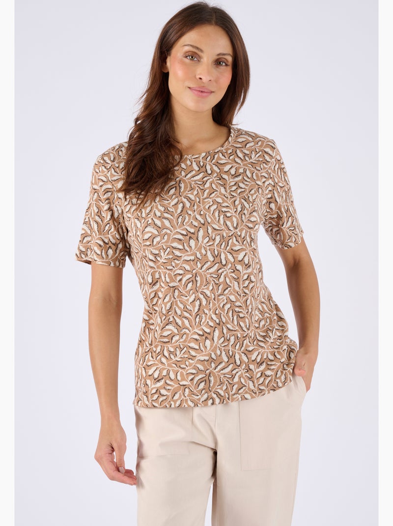 T-shirt en lin mélangé - Damart Marron - Kiabi