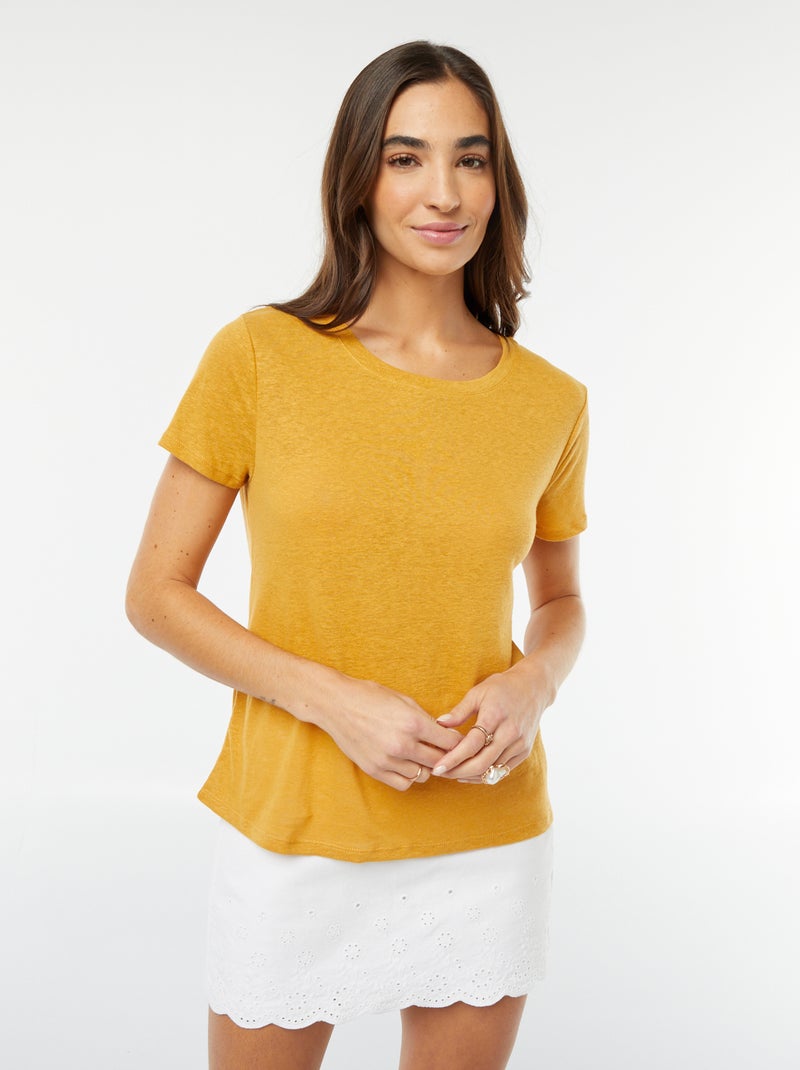 T-shirt en lin mélangé BEIGE - Kiabi