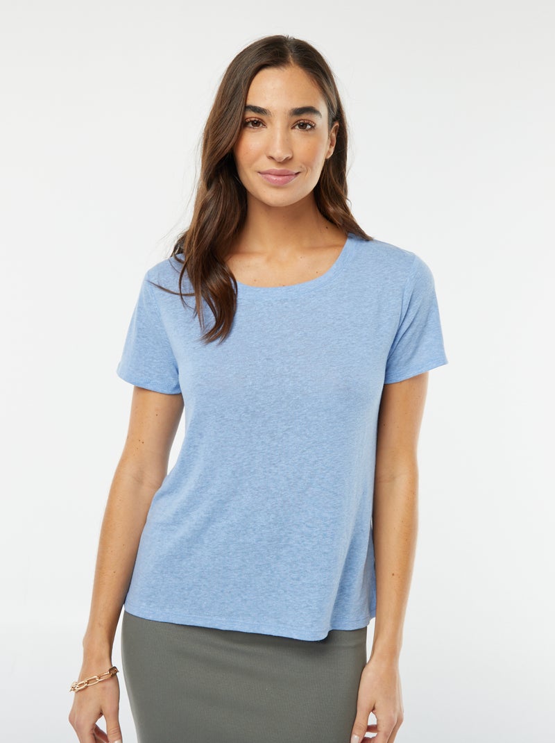 T-shirt en lin mélangé BLEU - Kiabi