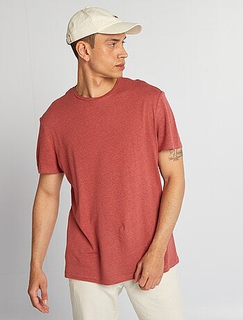 T-shirt Femme FREE PEOPLE XS Rouge Rubis, Drapé, Dos Nu, En Lin Mélangé - Neuf Avec étiquette