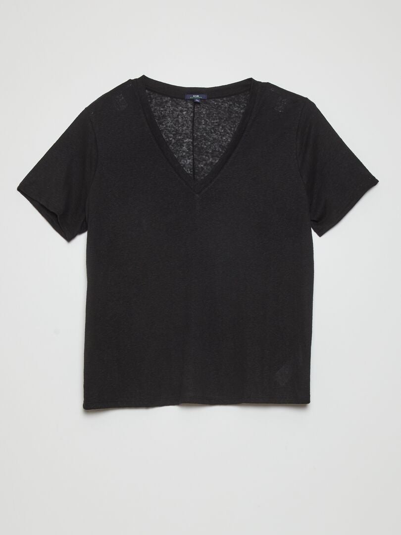 T-shirt en lin uni noir - Kiabi