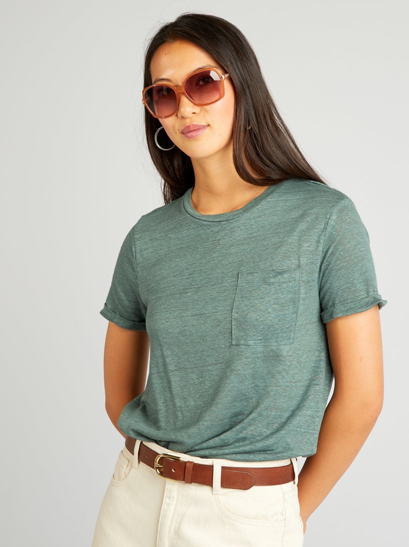 T-shirt en lin Vert - Kiabi