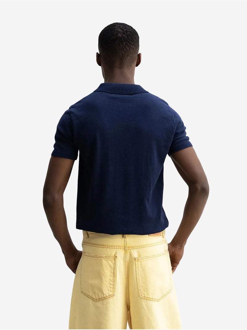 T-shirt en maille à col polo uni giesto Bleu marine - Kiabi