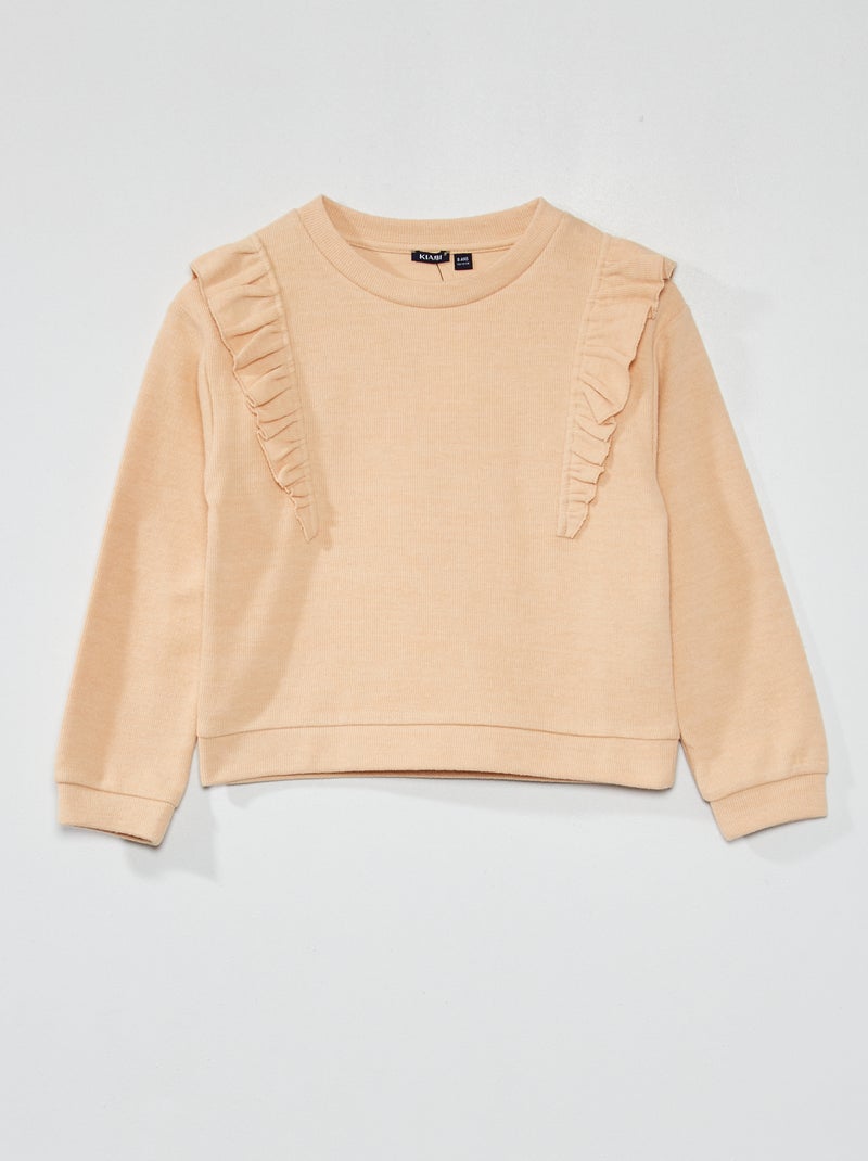 T-shirt en maille à col rond Beige - Kiabi