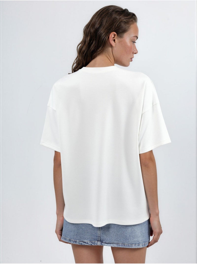 T-shirt en maille à col rond oversize Blanc cassé - Kiabi