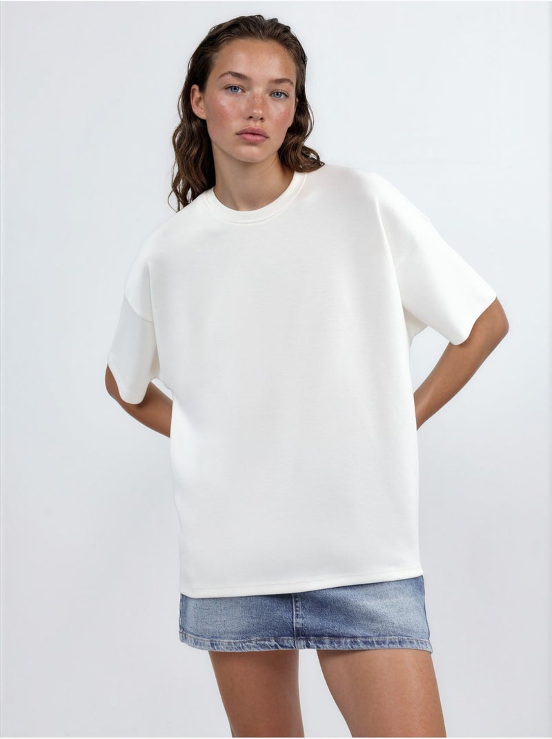 T-shirt en maille à col rond oversize Blanc cassé - Kiabi