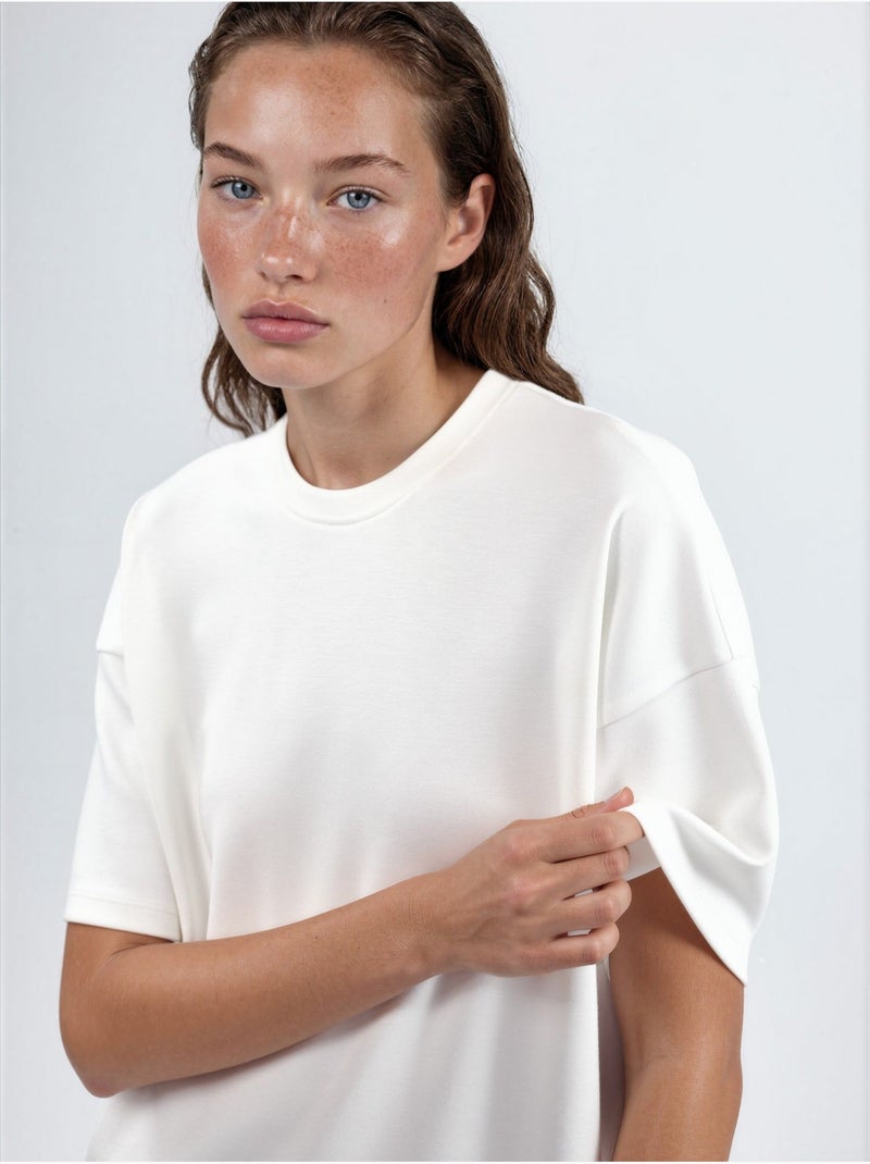 T-shirt en maille à col rond oversize Blanc cassé - Kiabi