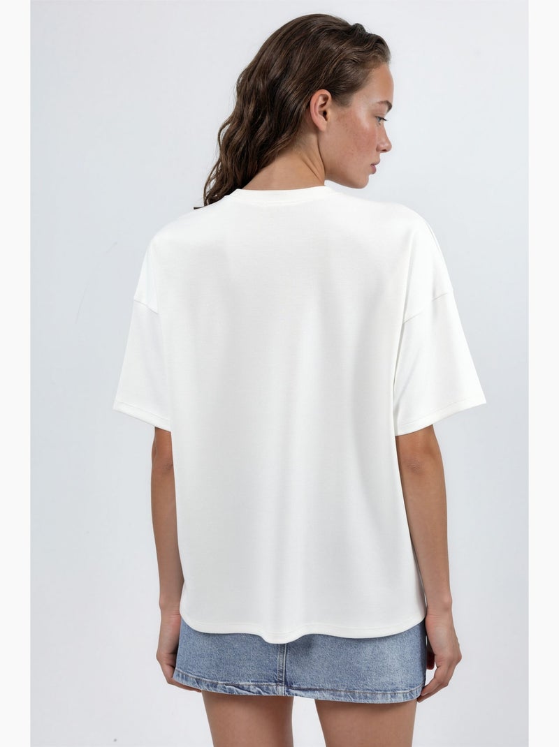 T-shirt en maille à col rond oversize hiccup Blanc cassé - Kiabi