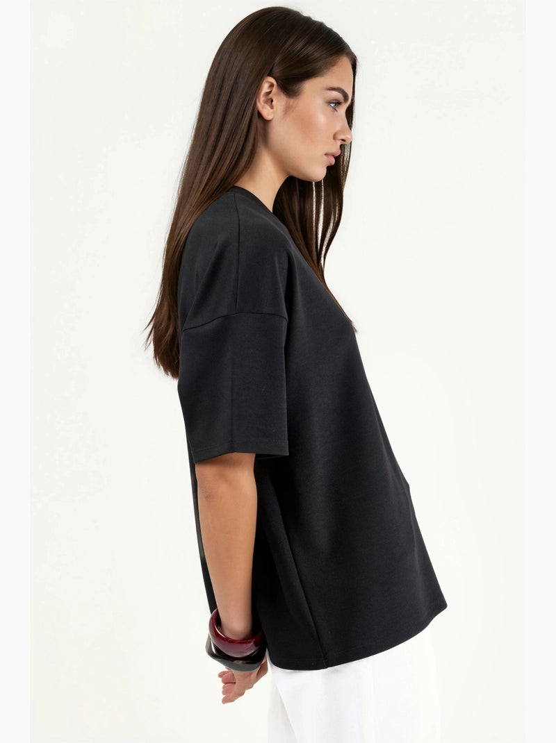 T-shirt en maille à col rond oversize hiccup Noir - Kiabi