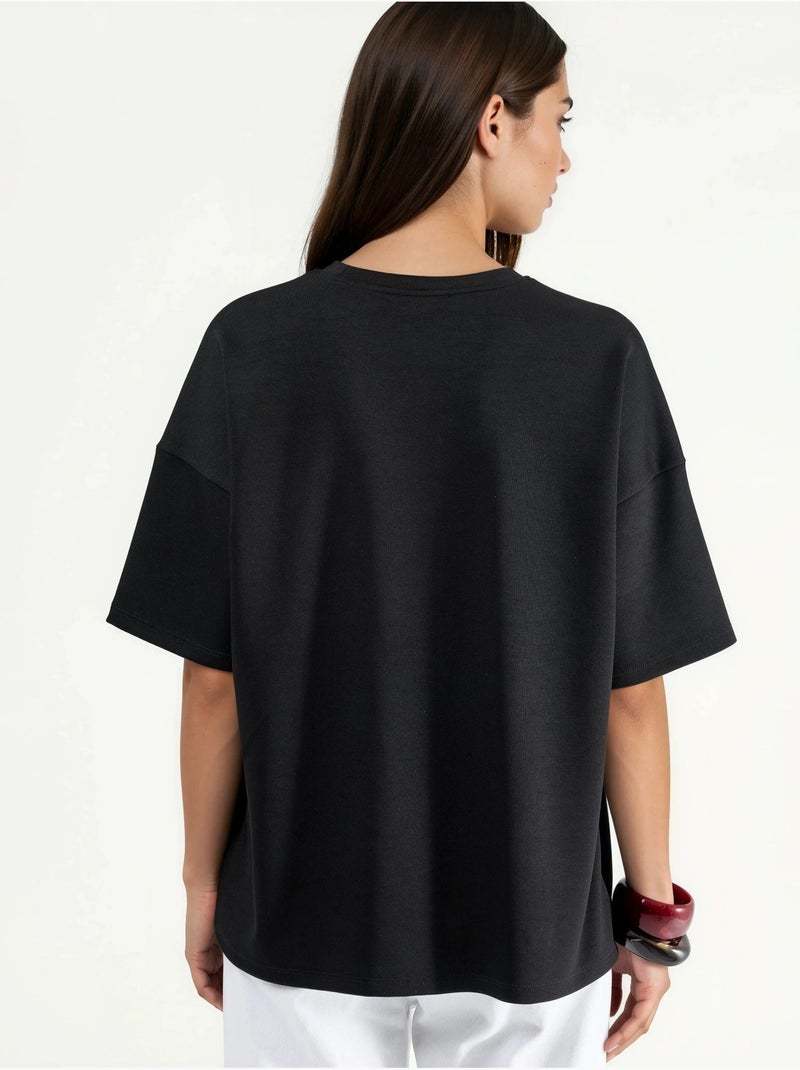 T-shirt en maille à col rond oversize hiccup Noir - Kiabi