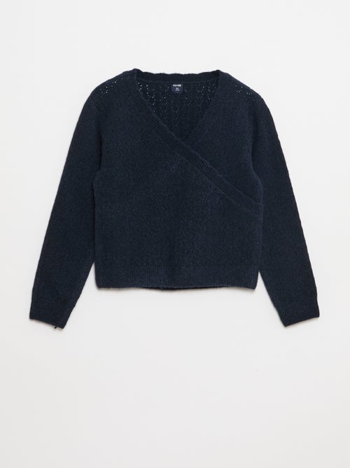 T-shirt en maille ajourée avec col cache-cœur - Kiabi