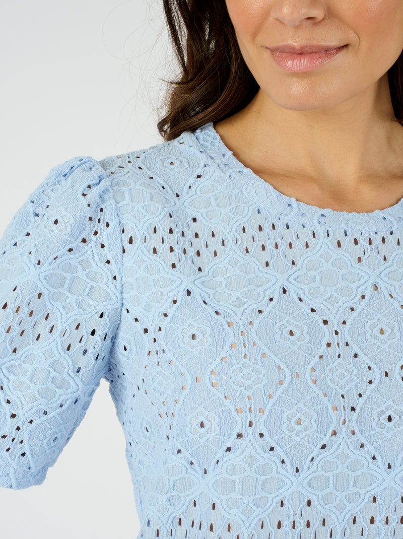 T-shirt en maille ajourée effet dentelle - Damart Bleu gris - Kiabi