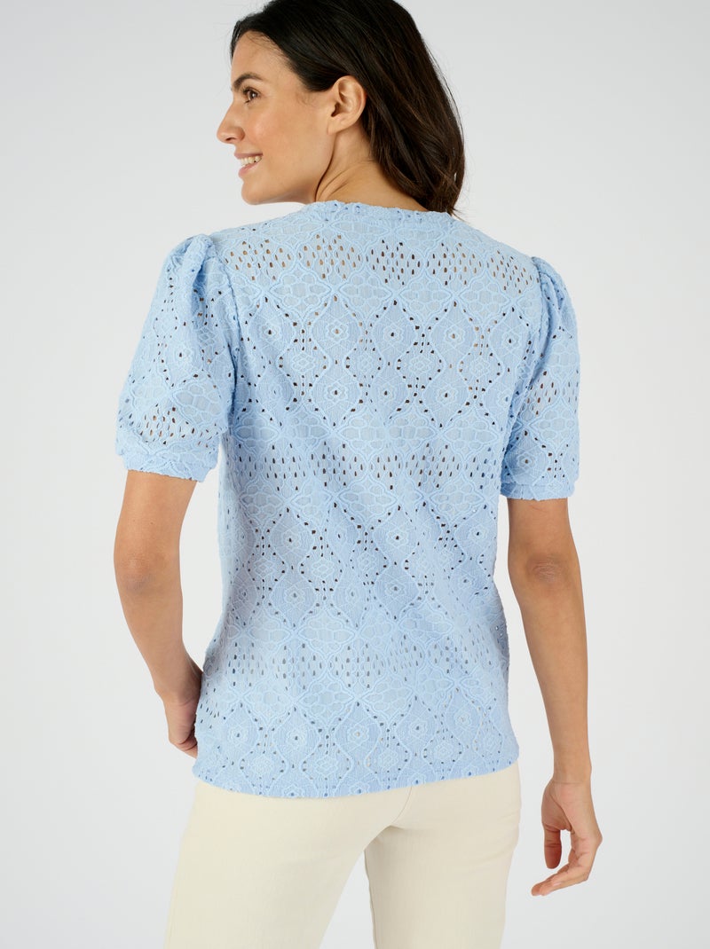 T-shirt en maille ajourée effet dentelle - Damart Bleu gris - Kiabi