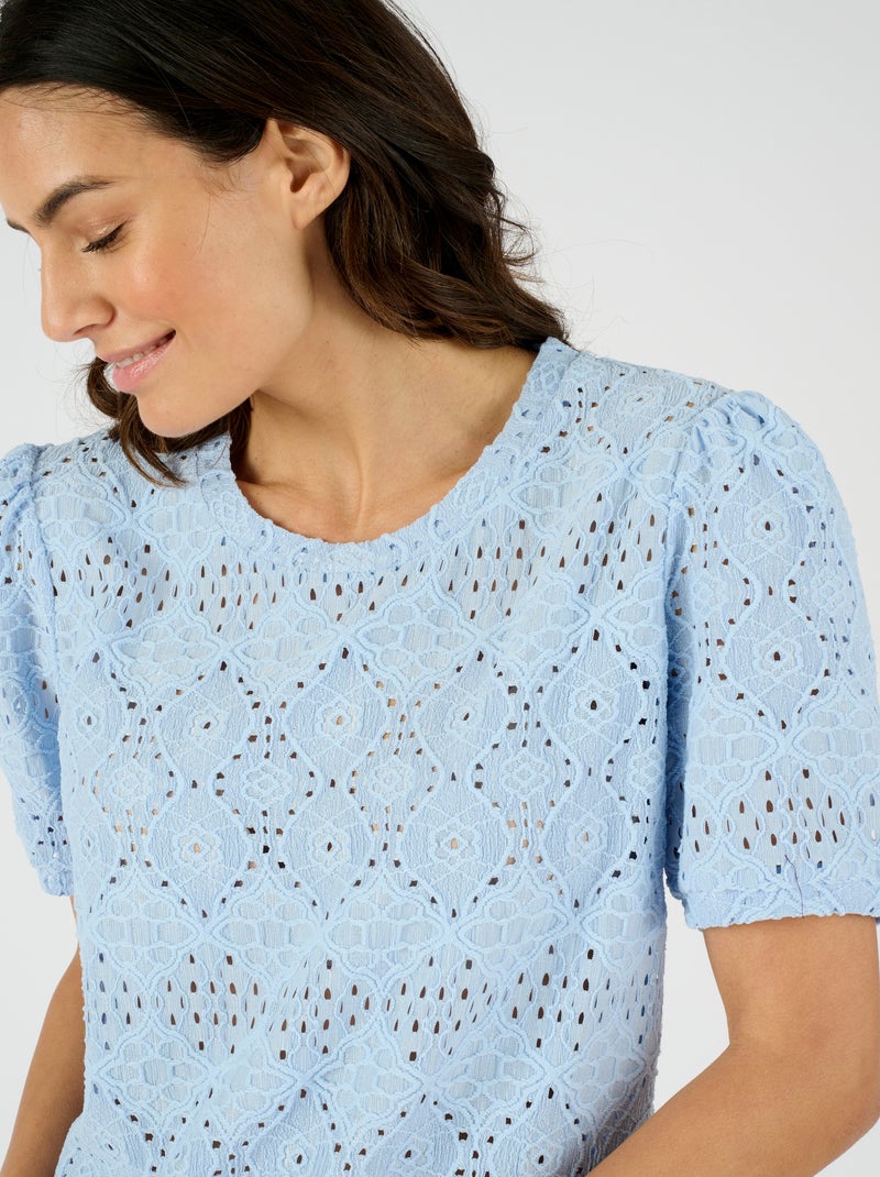 T-shirt en maille ajourée effet dentelle - Damart Bleu gris - Kiabi