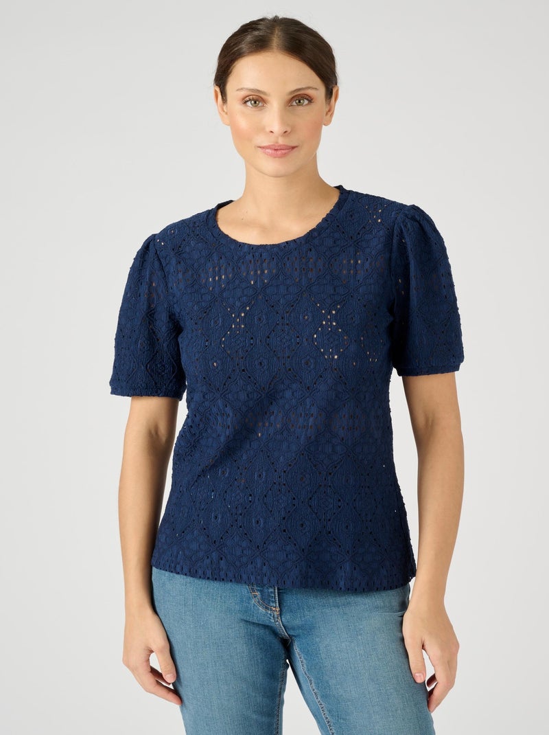 T-shirt en maille ajourée effet dentelle - Damart Bleu marine - Kiabi