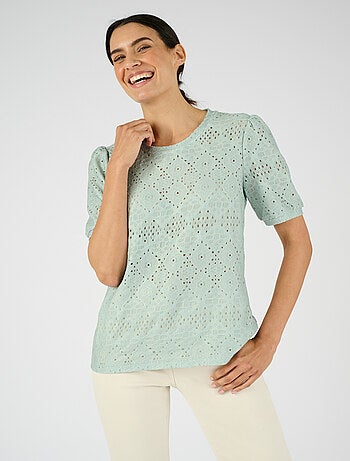 T-shirt en maille ajourée effet dentelle - Damart