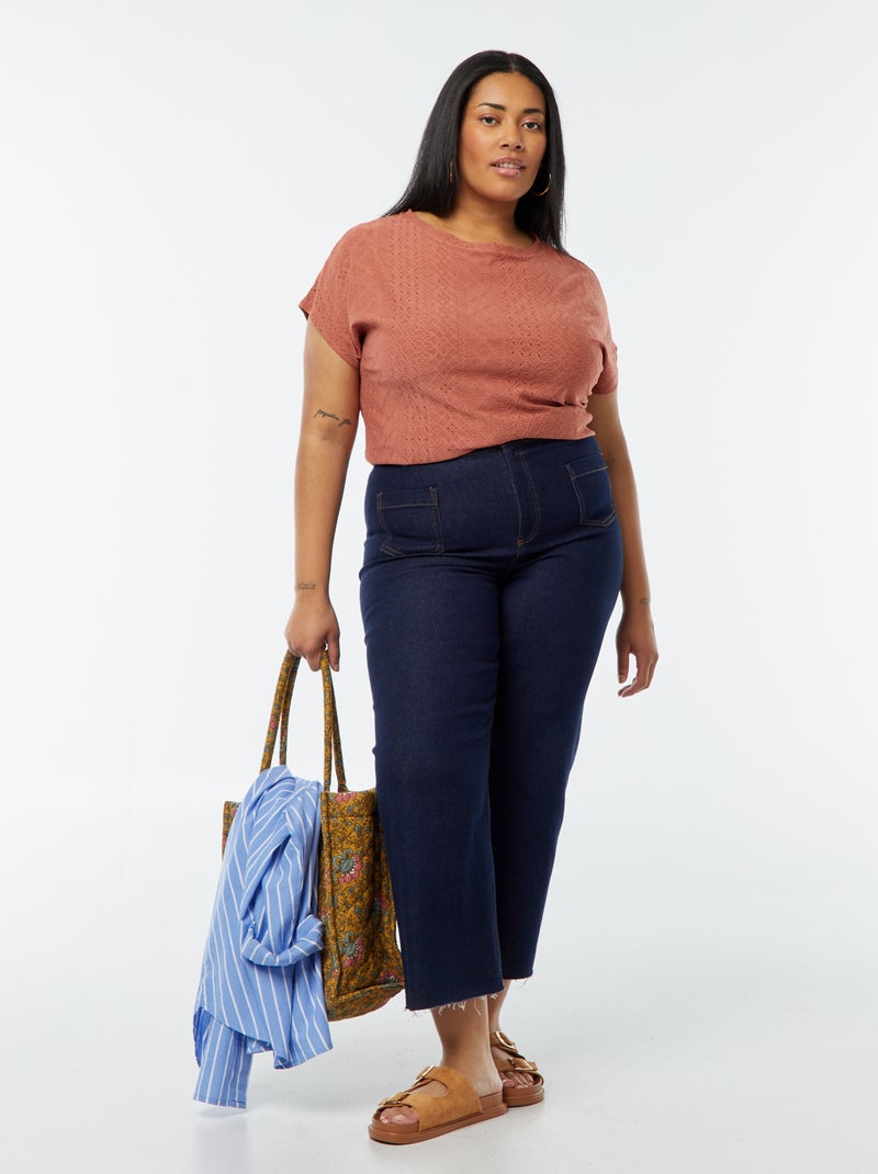 T-shirt en maille ajourée manches courtes Rose - Kiabi