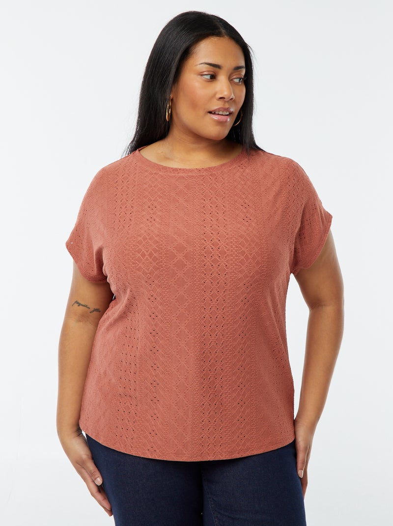 T-shirt en maille ajourée manches courtes Rose - Kiabi
