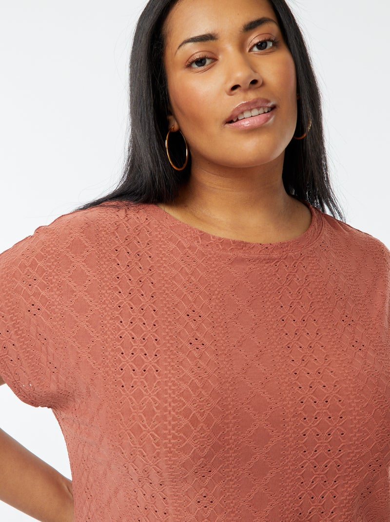 T-shirt en maille ajourée manches courtes Rose - Kiabi