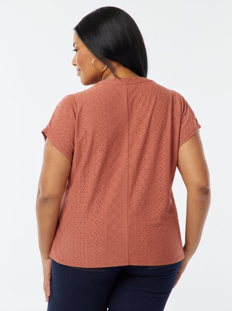 T-shirt en maille ajourée manches courtes Rose - Kiabi
